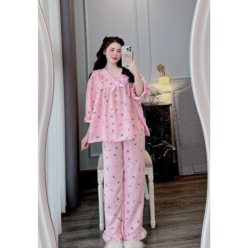 Đồ ngủ nữ dài tay tiểu thư cổ vuông LỤA NGỌC TRAI, đồ ngủ nữ pijama, đồ mặc nhà nữ lụa tay dài, đồ ngủ tiểu thư.