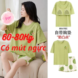 Bộ ngủ nữ có mút đệm ngực bigsize mặc nhà quần đùi 40-95Kg vải thun mùa hè cute dễ thương TOZZO BDN01