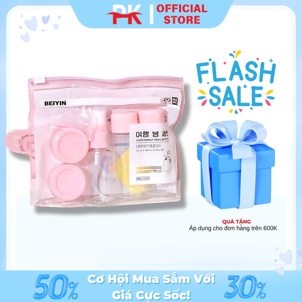 Set 7 món chiết mỹ phẩm mang đi du lịch đi chơi nhỏ gọn kèm túi zip tiện lợi