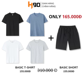 Bộ Quần Áo Nam H90 Áo Thun Trơn Kèm Quần Short Thun Màu Đen Basic, Set Đồ Nam Chất Cotton Thấm Hút