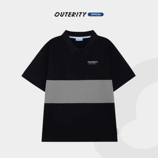 Áo polo nam nữ local brand unisex Outerity Cá Sấu Cross Cut / Đen&Xám / ORT.B 704