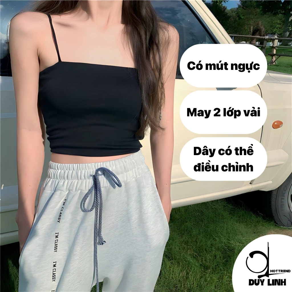 [TẠNG CỘT TÓC] Áo 2 dây croptop có mút ngực Duy Linh áo hai dây sợi bún may 2 lớp dày dặn vải mềm mịn mát 2D14