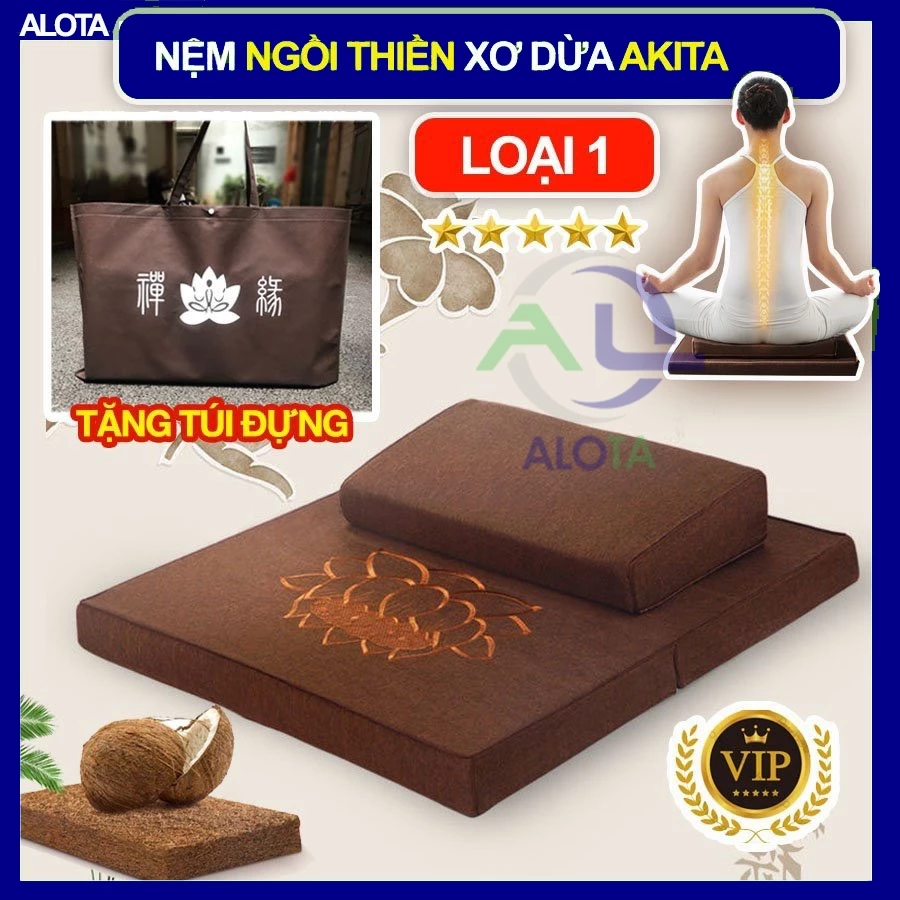 Đệm ngồi thiền AKITA lõi xơ dừa không xẹp lún an toàn cho cột sống, nệm ngồi thiền gồm bồ đoàn tọa cụ kèm tặng túi đựng