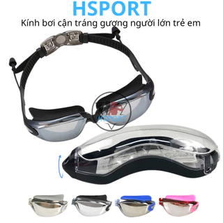 Kính bơi tráng gương Hsport (Tặng hộp) Kính bơi cận người lớn trẻ em cao cấp chống nước bảo vệ mắt