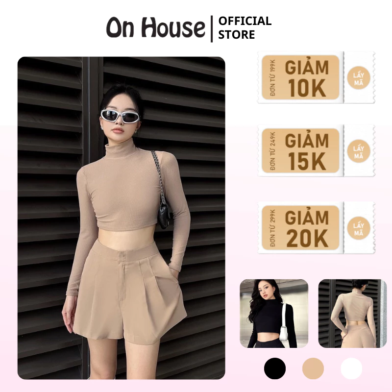 Áo Croptop thun gân tay dài cổ lọ thu đông ON house [Ảnh thật]