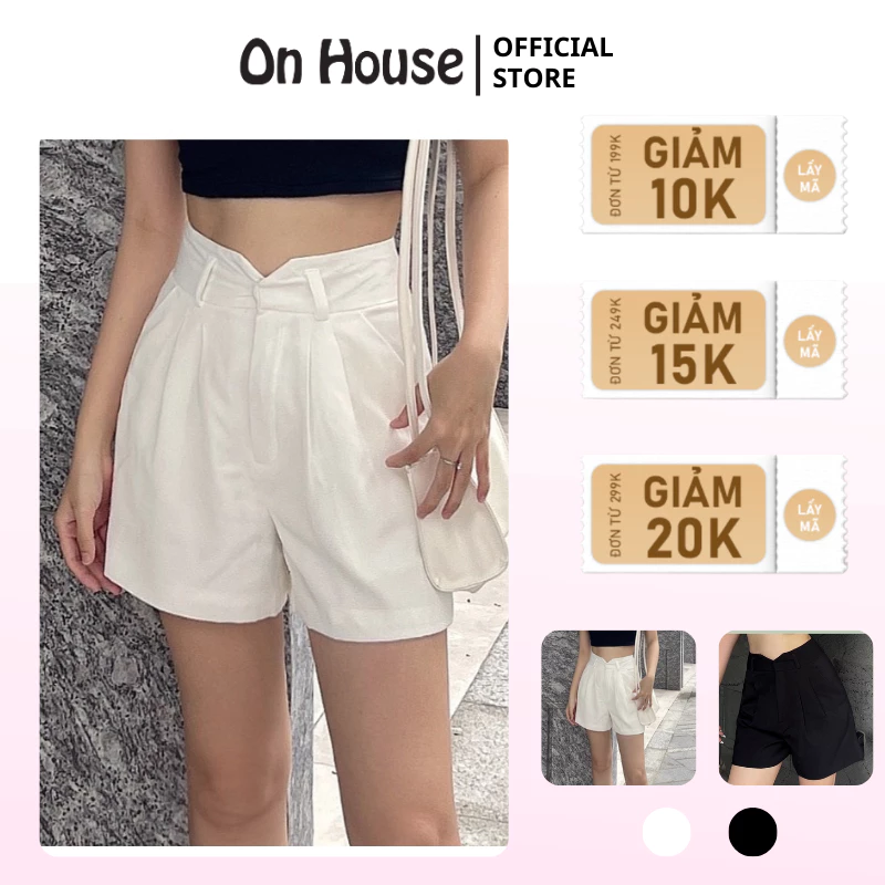 Quần short đùi lưng cao cách điệu chữ V Thời trang thiết kế ONHouse chất liệu tuyết mưa tôn éo dáng Q040