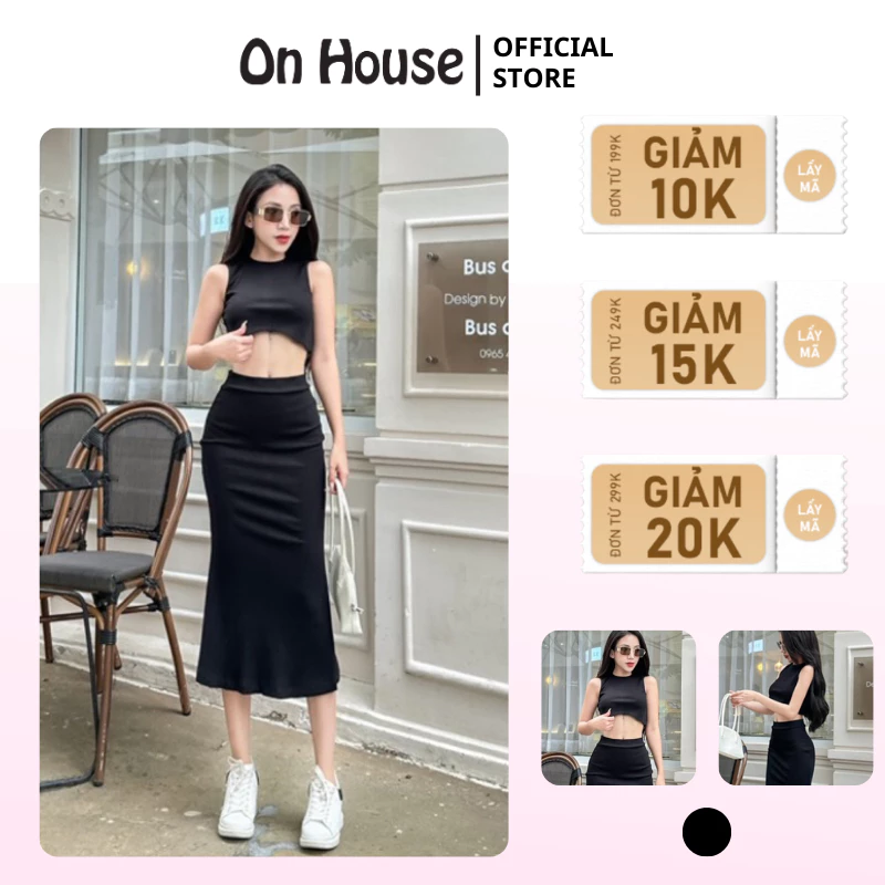 Set áo ba lỗ gợn sóng  và váy đuôi cá dáng dài chất thun gân co dãn ôm body đi biển và dạo phố