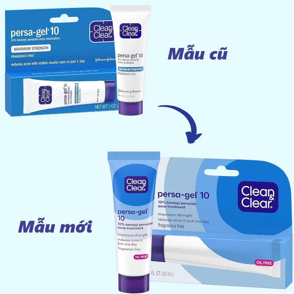 Gel làm khô mụn với 10% benzoyl peroxide Clean & Clear Persa-Gel 10 Acne Medication Gel 1oz [Meoheo]