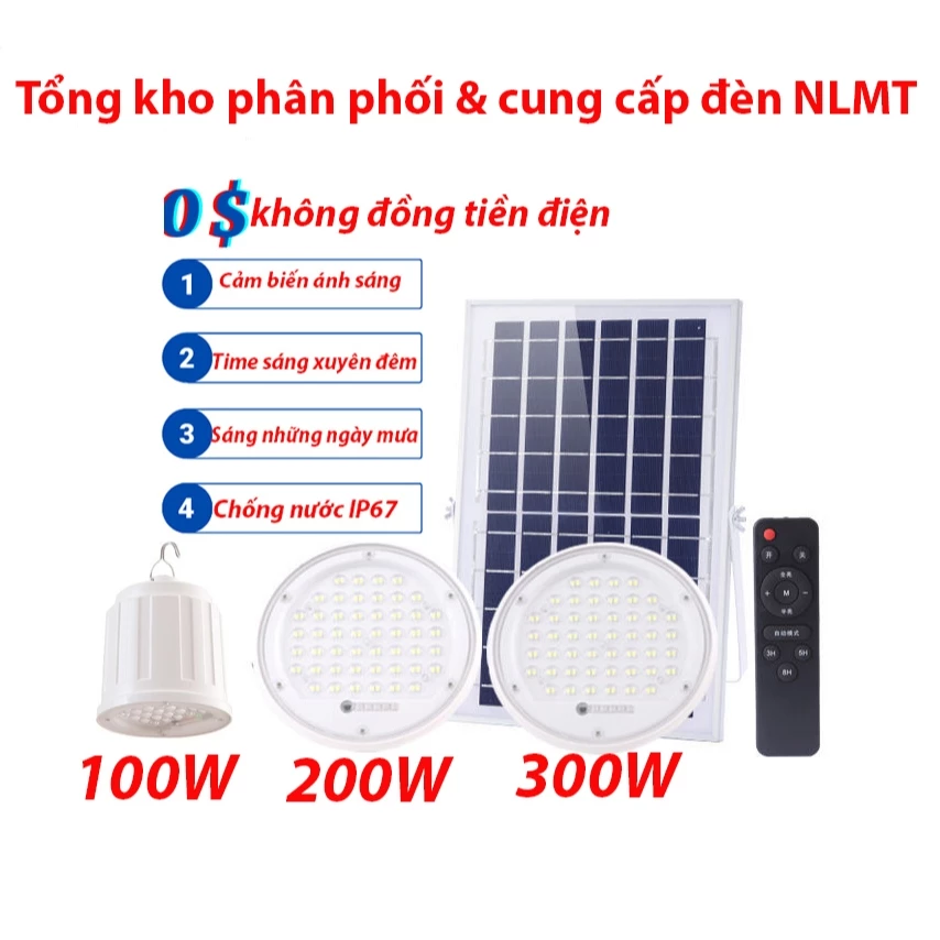 Đèn năng lượng mặt trời UFO 100w, 200w, 300w, bóng đèn treo trần, đèn buff