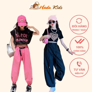 Bộ quần áo Hip Hop jogger cho bé gái cá tính 20-40kg size đại Set áo quần HipHop, bộ hè bé gái quần kaki Hadukids