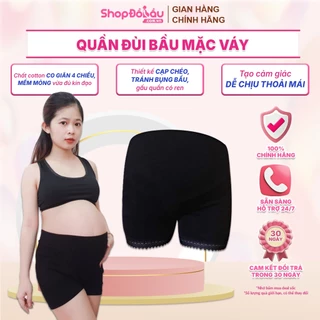 Quần đùi bầu mặc váy, chất cotton co giãn thông hơi, thiết kế cạp cao, cạp chéo cho mẹ bầu - Shopdobau