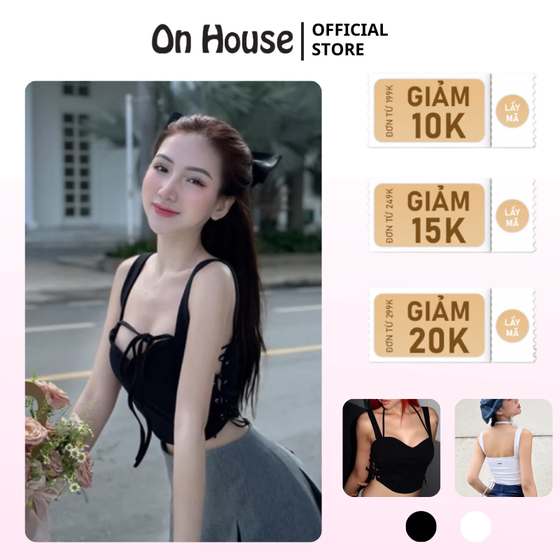 Áo croptop kiểu hai dây form cúp ngực thiết kế đan dây eo, dây yêm cột cổ thắt nơ xinh xắn, chất thun xịn co dãn tốt