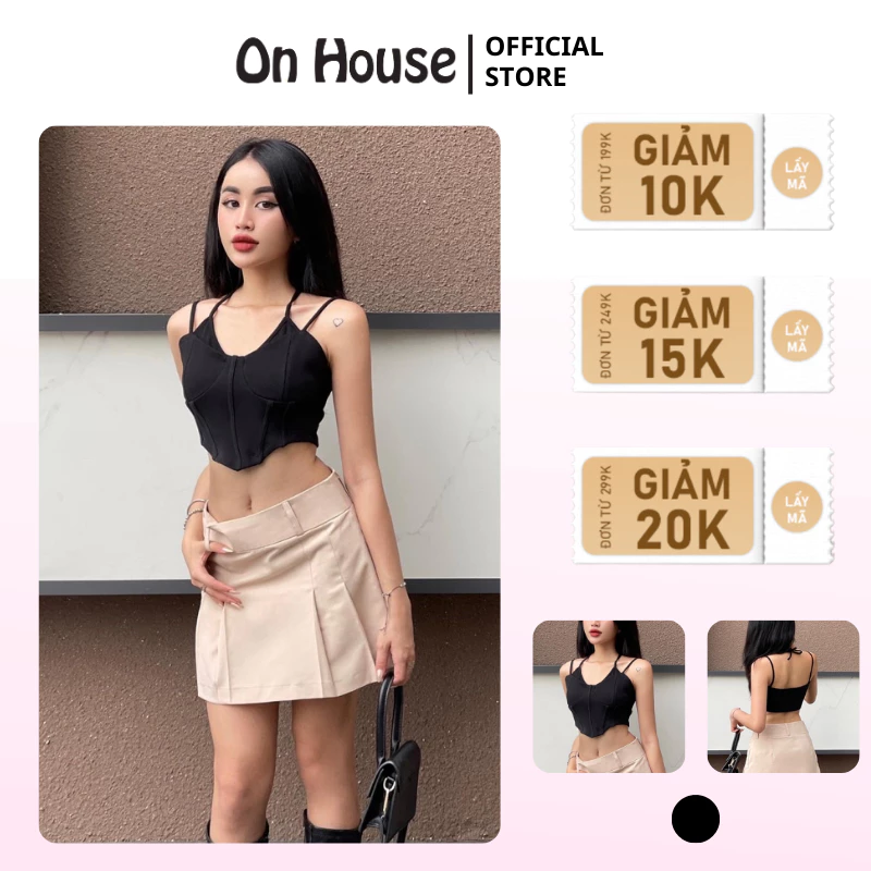 Croptop 2 dây phối váy xếp ly bảng lưng to tạo nên vòng eo siêu mỏng On House