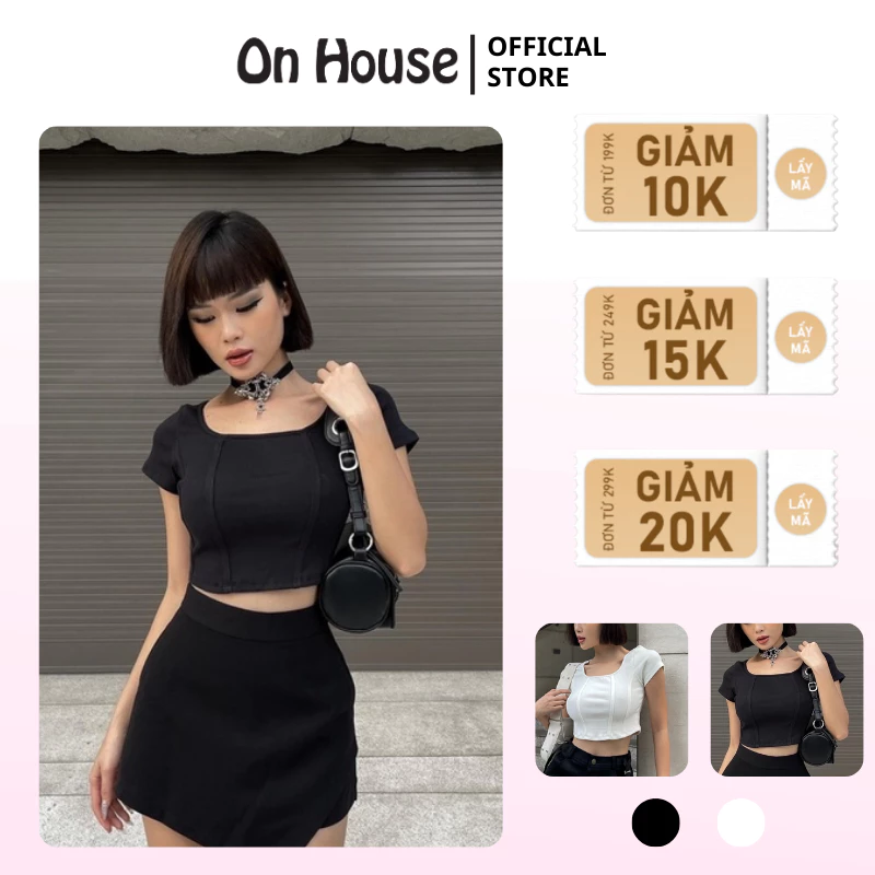 [ẢNH THẬT] Áo thun tay ngắn croptop cổ vuông ONHouse giả kiểu corser xương cá 4 line tạo điểm nhấn