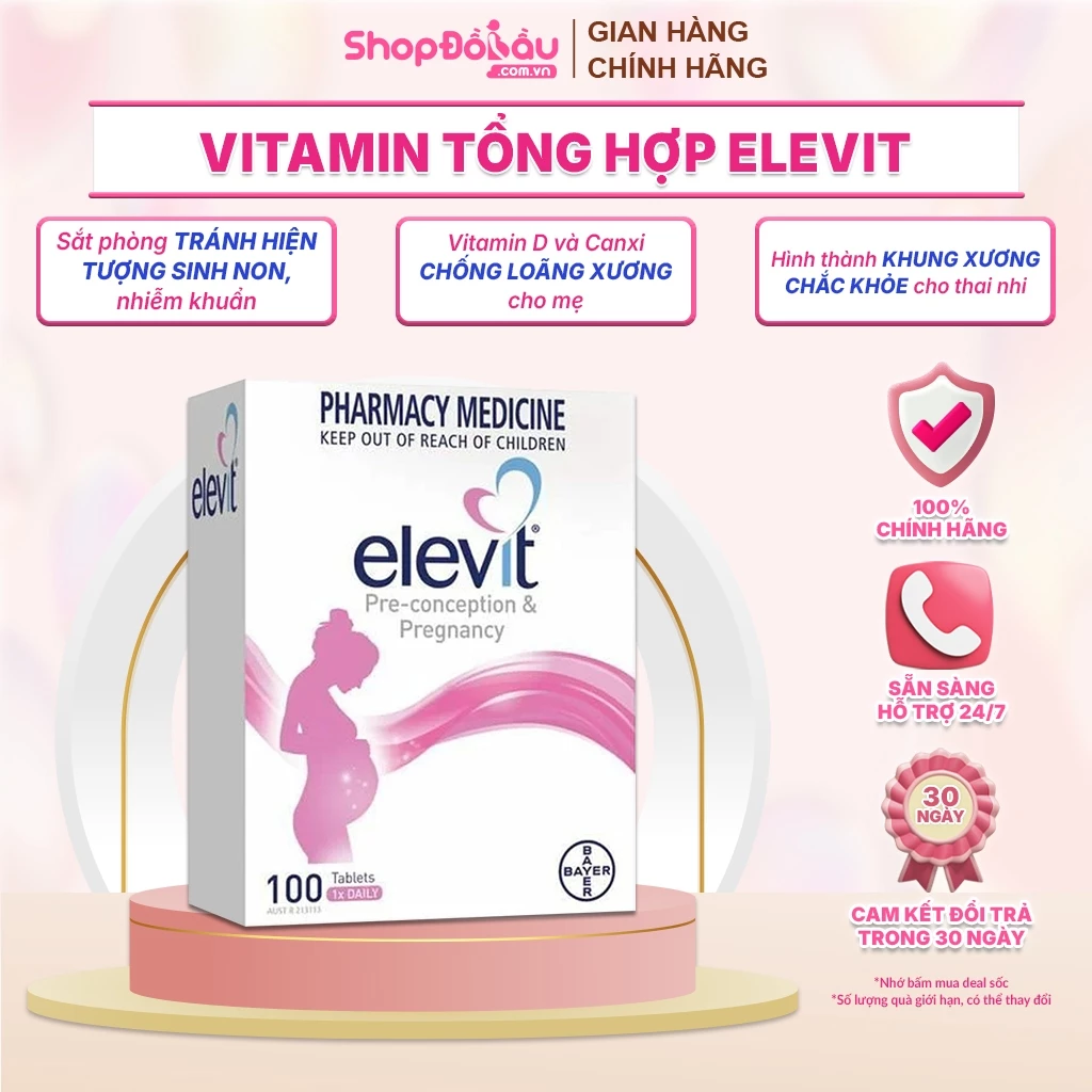 Vitamin tổng hợp Elevit cho bà bầu 100 viên mẫu mới date mới, giúp mẹ khỏe, con khỏe - Shopdobau