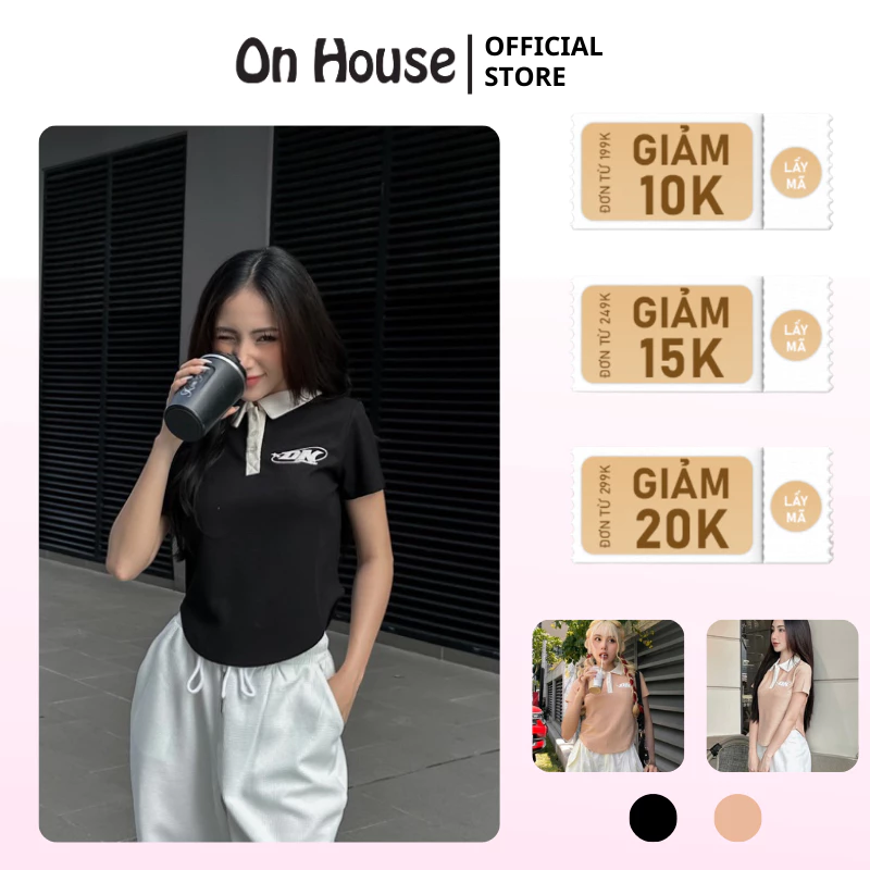 Áo nữ baby tee polo cổ trụ form vạt bầu Thời trang ONHouse tạo điểm nhấn thon gọn chất tổ ong dày dặn CR130
