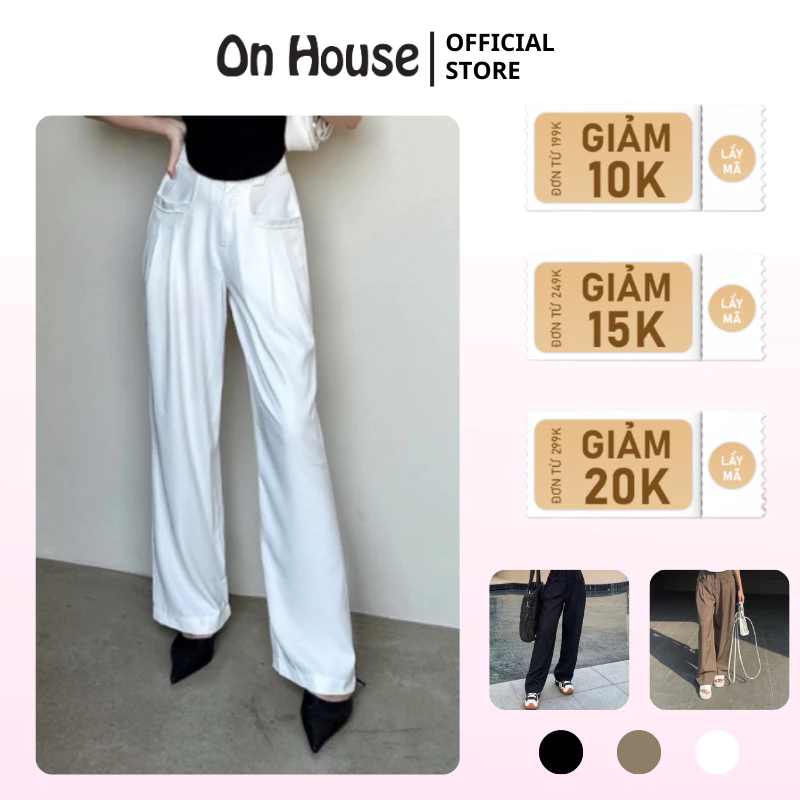 Quần ống suông Elena ống đứng giả đai thắt lưng thiết kế  trendy ON House vải cotton dày dặn có nâu/trắng/đen Q045