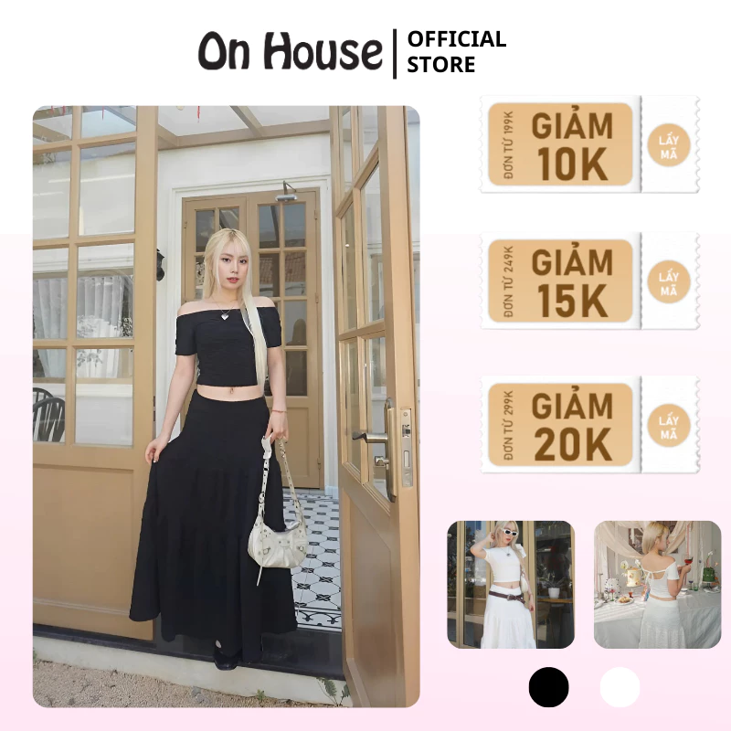 Set váy dài thun xốp form xoè 3 tầng bồng có bo chun và áo thun tay ngắn hở lưng thắt nơ phong cách nhẹ nhàng
