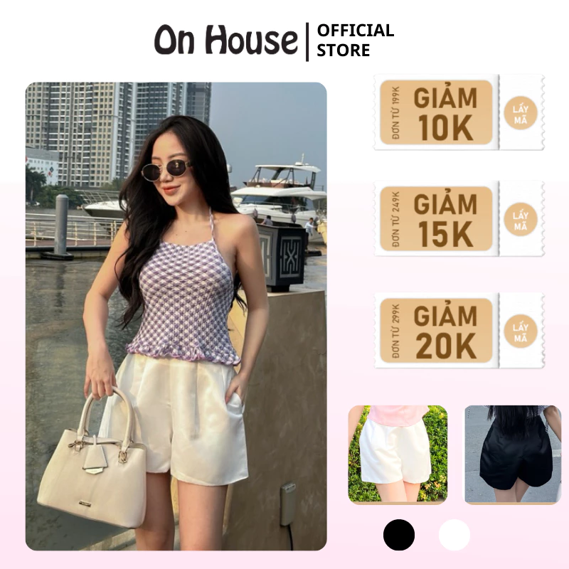 Quần ngắn tafta, quần đùi ống rộng lưng cao đạp 2 ly ONHouse sang trọng phong cách Hàn Quốc thoải mái Q054