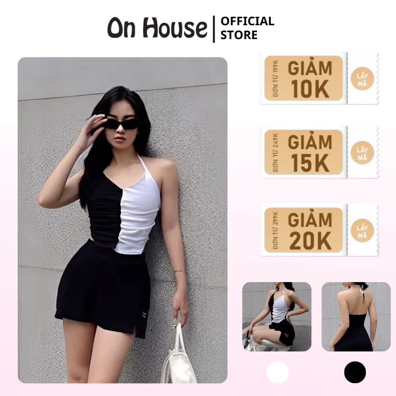 Áo hở lưng sexi thiết kế độc đáo chất thun gân blackwhite ONHOUSE - thiết kế áo 2 màu