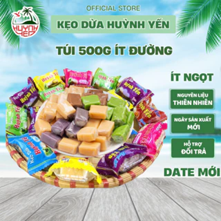 [6 VỊ MỚI] Kẹo dừa dẻo Huỳnh Yến ít đường | Kẹo dừa thiên nhiên | Kẹo dừa Bến TreTúi 500g