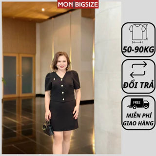 Set đồ bộ bigsize nữ dự tiệc đi chơi kiểu cổ tim 4 nút vải tuyết mưa MON big size 50 - 90kg