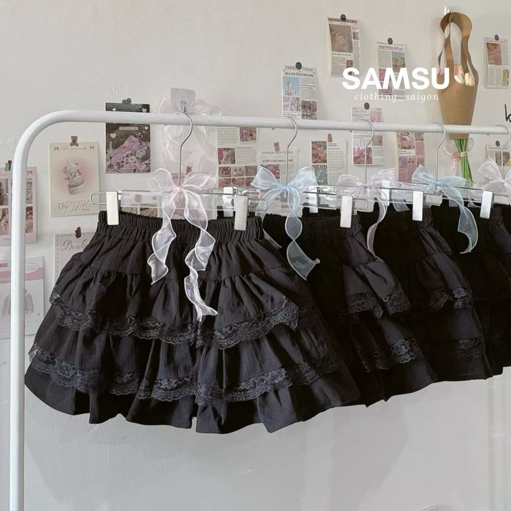 Chân váy tầng ĐEN TRẮNG dáng xoè phồng phối ren dáng ngắn Samsu.clothing_saigon