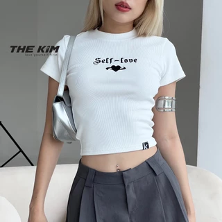 Áo thun baby tee croptop khoét lưng Self Love - THE KIM , áo thun croptop tay ngắn A186