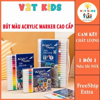 Bút Màu Acrylic Marker 12/24/36/48/60 Màu Cao Cấp Vẽ Được Trên Mọi Bề Mặt