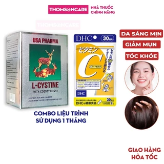 Combo viên uống trắng da Lcystine 60 viên và Vitamin C DHC 60 viên sáng mịn da, giảm thâm mụn, tóc chắc khỏe