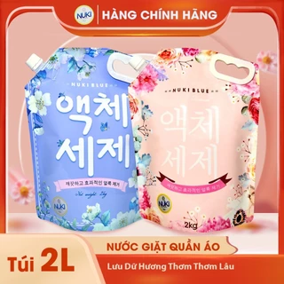 Túi Nước Giặt Xả NUKI Hàn Quốc Blue 2kg Lưu Hương Đậm Sâu,Mềm Vải & Giữ Màu Quần Áo và Không Kích Ứng Da.Sử Dụng Bền lâu