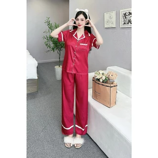 Đồ ngủ lụa xước ANH MỸ pijama mặc nhà chất liệu lụa xước tay ngắn quần dài SP0324