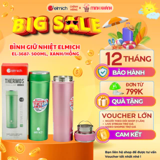 Bình giữ nhiệt Elmich 500ml EL-3687 -Inox 304, tặng kèm túi xách, giữ nhiệt chân không, màu sắc yêu