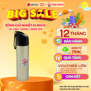 Bình giữ nhiệt Elmich 550ml EL-2967 -Inox 304, giữ nhiệt chân không, có ống hút tiện lợi đi kèm.