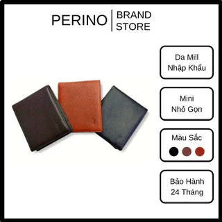 Ví Da Nam PERINO Mini Nhỏ Gọn Cao Cấp, Chất Liệu Da Bò Mill Thật, Sang Trọng Vintage, Kèm Hộp - P040