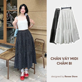 Chân váy midi họa tiết chấm bi 2 lớp dáng xòe dài phong cách tiểu thư Renee Store - VD200