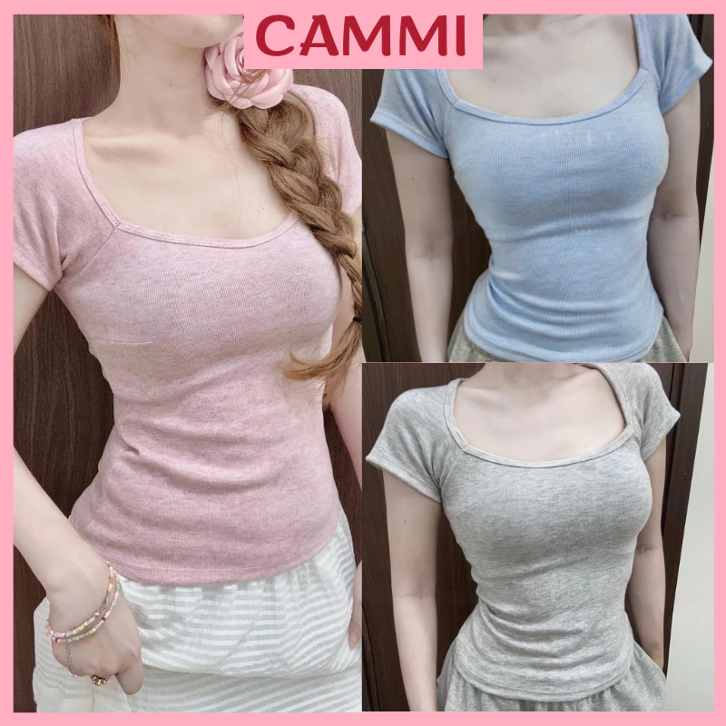 Áo Thun Cúp Cổ Vuông ôm gọn chất tăm mịn mát,áo thun nữ cổ vuông tôn dáng ôm body co dãn HA666