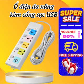 Ổ Cắm Điện Đa Năng 7 Cổng Sạc USB 2 Cáp USB 3 Và 5M Cáp Dày Chất Lượng Cao 100% BẢO HÀNH 12 THÁNG