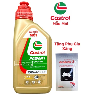 Combo Dầu nhớt tổng hợp tay ga Castrol Power-1 Scooter 10w40 800ml ( 0.8L) + Phụ gia làm sạch động cơ Ecoburn