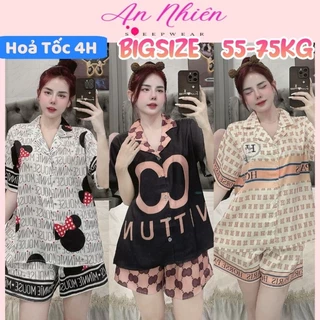 [40-75kg] Bộ mặc nhà BIGSIZE Pijama quần đùi lụa xước thiết kế in 5D họa tiết sắc nét