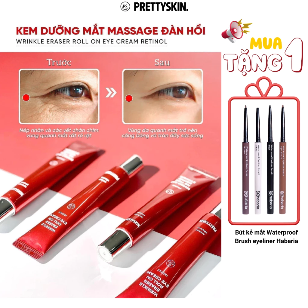 Kem mắt, kem dưỡng mờ thâm mắt Retinol Prettyskin, giảm thâm, giảm nếp nhăn, đều màu da 30ml