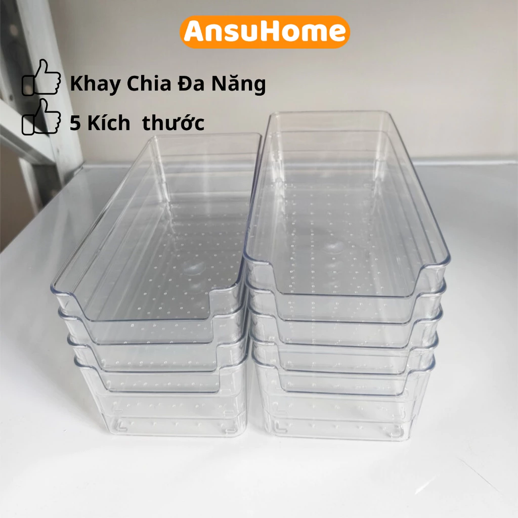 Khay chia ngăn kéo trong suốt Ansuhome, khay nhựa đựng đồ đa năng 4 kích thước p03