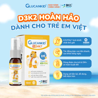 GLUCANKID D3MK7 dạng xịt bổ sung Vitamin D3 K2 MK7 tăng cường hấp thu canxi xương răng cho bé 10ml