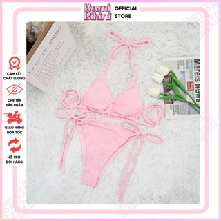 Bikini 2 mảnh hoa nổi viền bèo dễ thương sẵn đệm mút