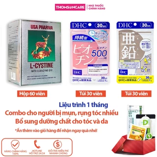 Combo cho người bị mụn, rụng tóc nhiều - Lcystine 60v, DHC Biotin 30v, DHC Kẽm 30v - (Liệu trình 1 tháng) Thomsoncare