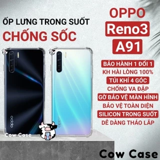 Ốp lưng Oppo a91, Reno 3 chống sốc silicon dẻo trong Cowcase | Vỏ điện thoại Oppo bảo vệ camera toàn diện TRON