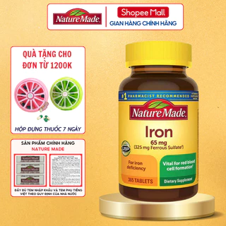 Sắt hữu cơ cho bà bầu Nature Made Iron 65mg giúp bổ sung sắt phòng ngừa thiếu máu hộp 365 viên của Mỹ