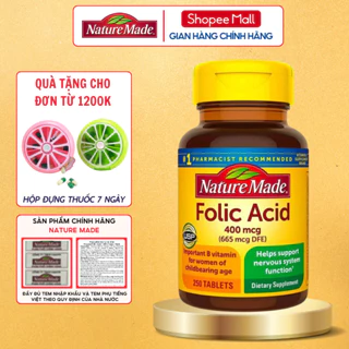 Axit Folic cho bà bầu Nature Made Folic Acid 400mcg giúp phòng chống dị tật thai nhi hộp 250 viên của Mỹ