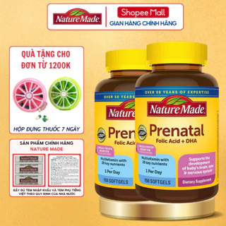 Combo 2 hộp vitamin bầu Nature Made Prenatal Folic Acid + DHA giúp bổ sung vitamin, khoáng chất và DHA cho mẹ và bé