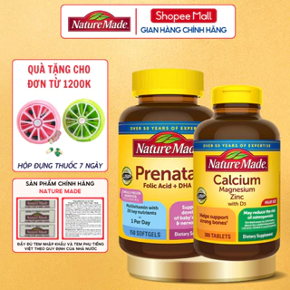Combo cho mẹ bầu và sau sinh Canxi hữu cơ và Vitamin tổng hợp Nature Made bổ sung dưỡng chất thai kì và lợi sữa sau sinh